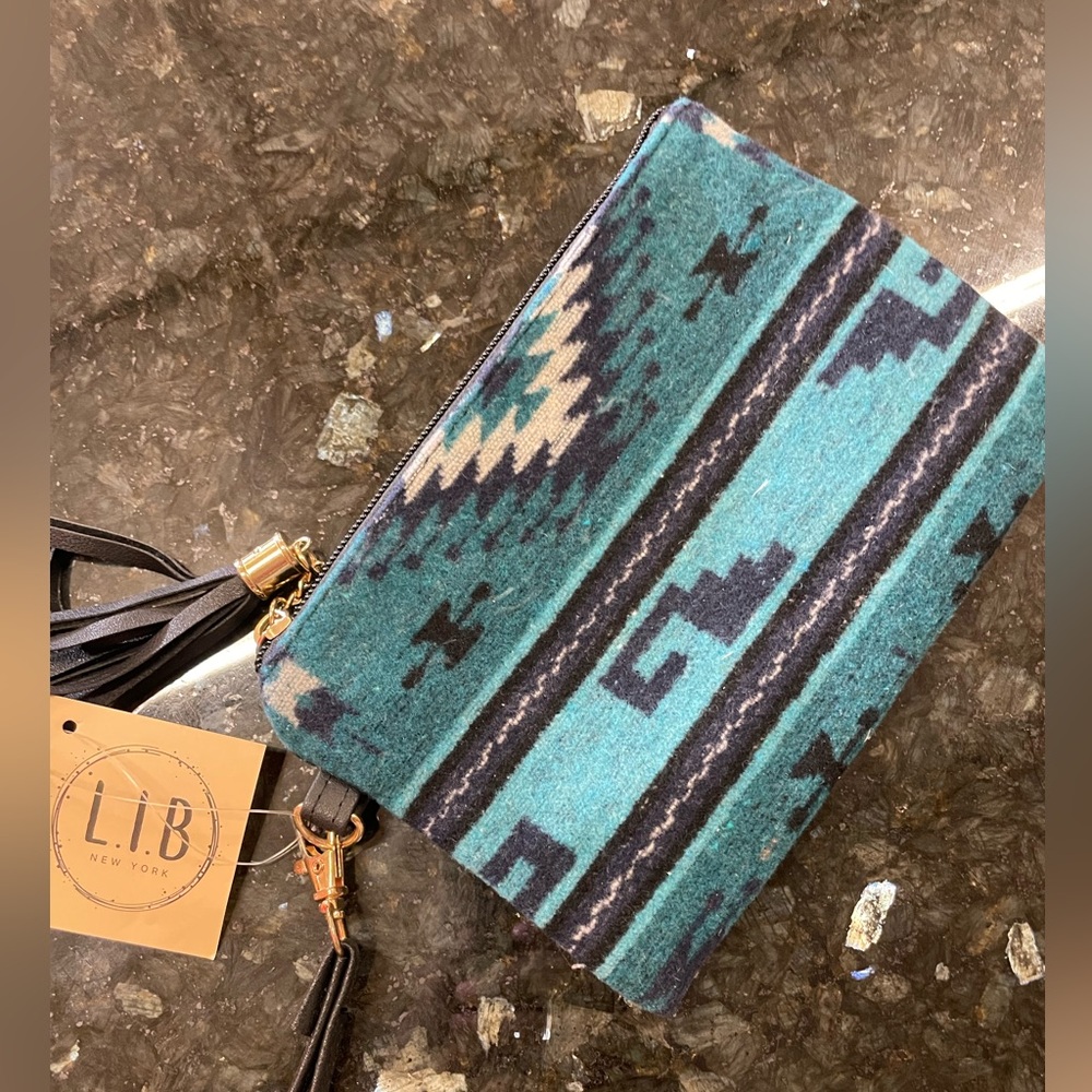 b new york Turquoise and Black Patterned Clutch
